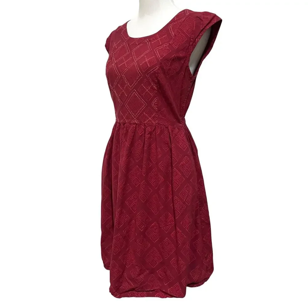 Mata Traders Fit & Flare Dress Womens Medium Crimson Red Cotton Cap Sleeves